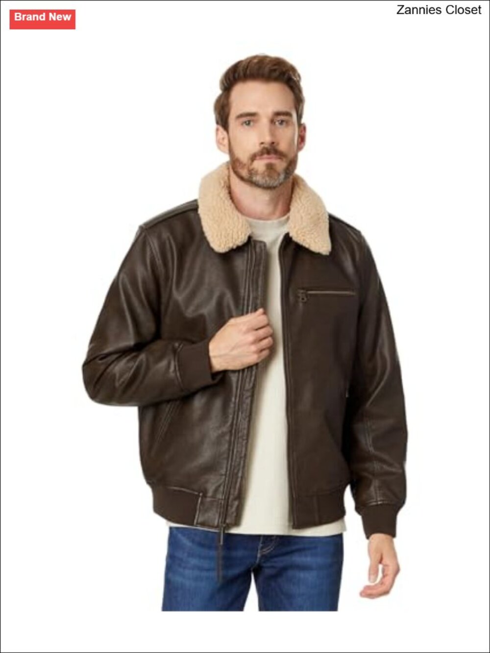 Faux Leather Aviator Bomber Jacket Sherpa Collar